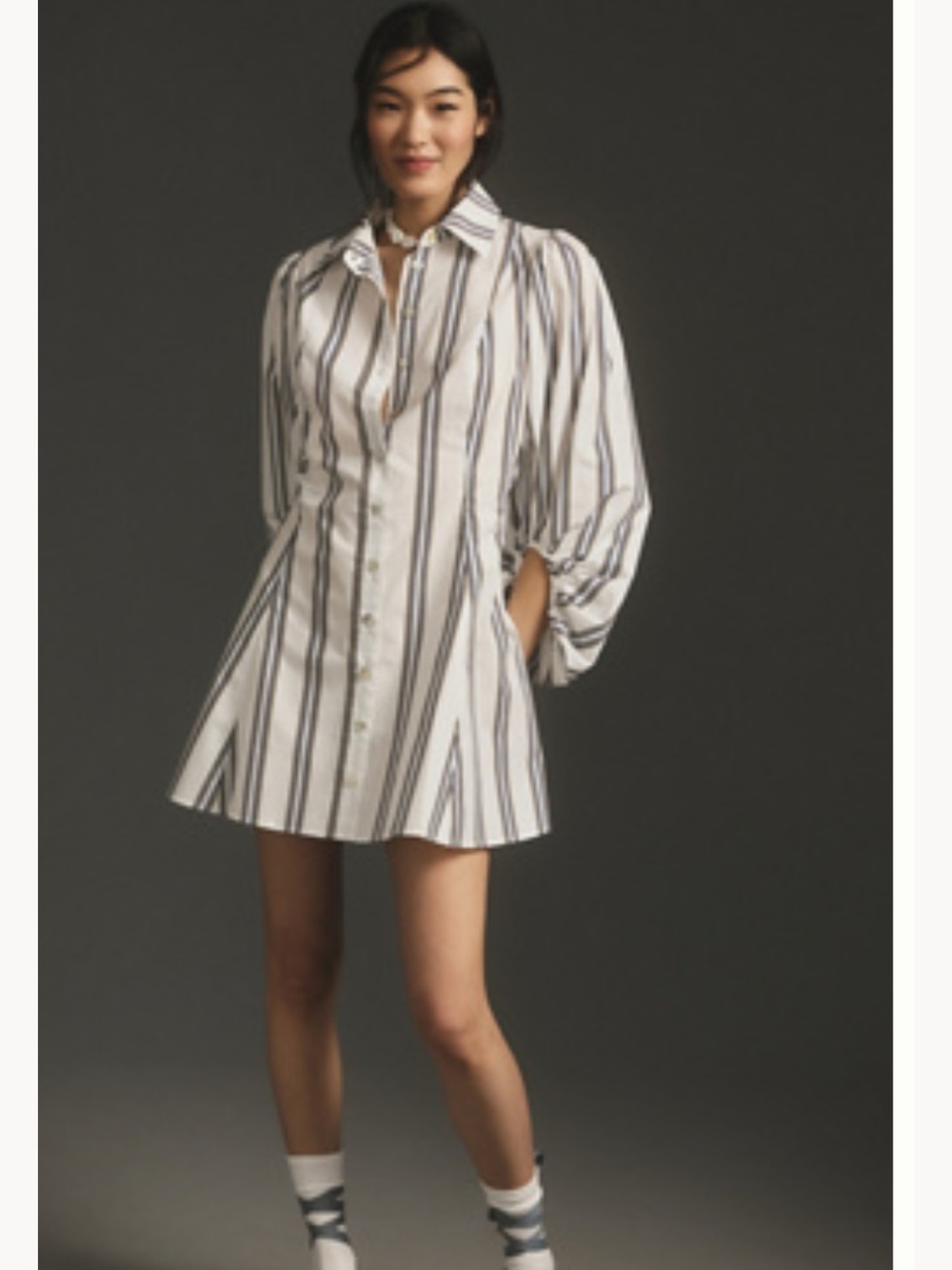 Plenty by Tracy Reese White and Navy Vertical Stripe Button-Down Shirt
